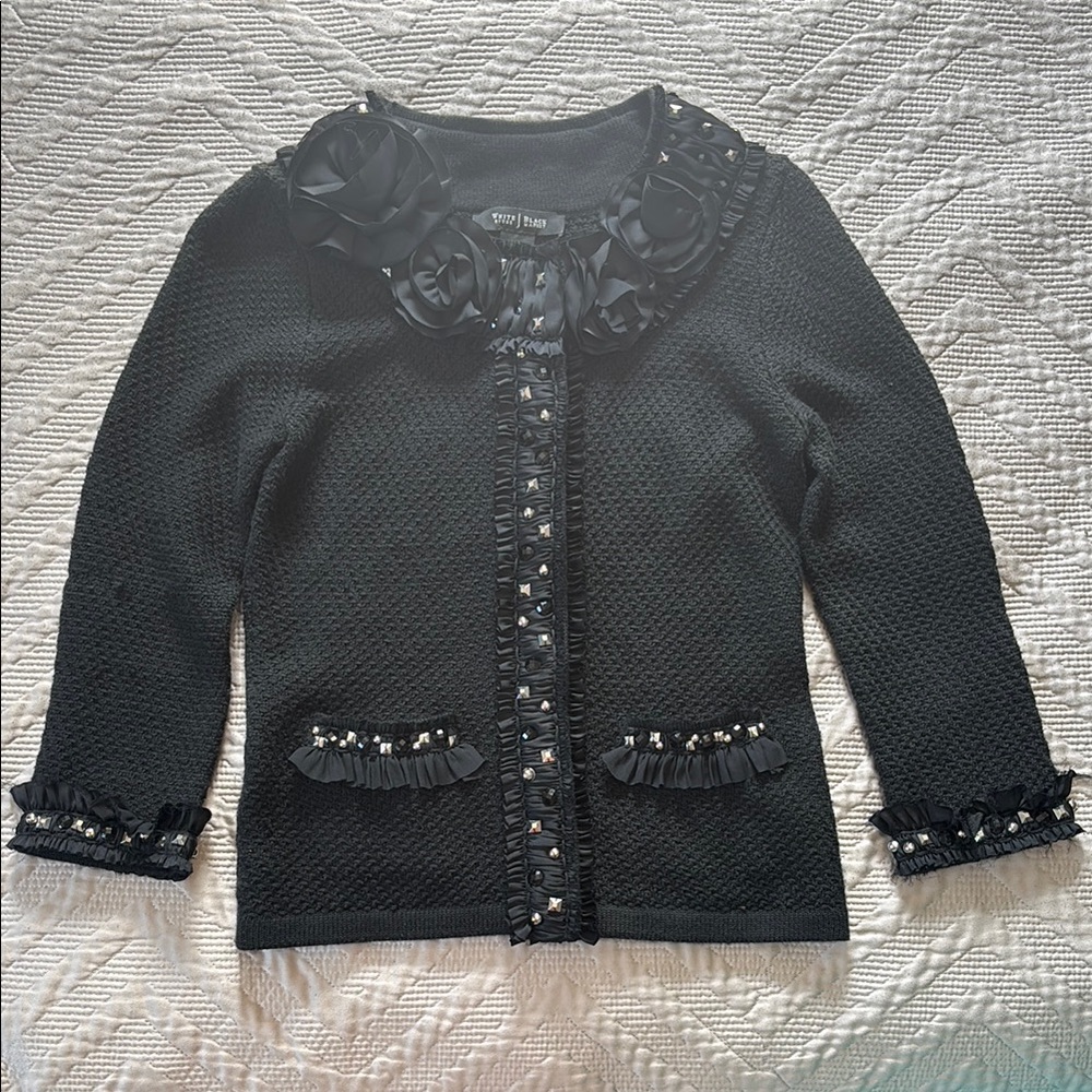 White House Black Market Black Embellished Cardigan